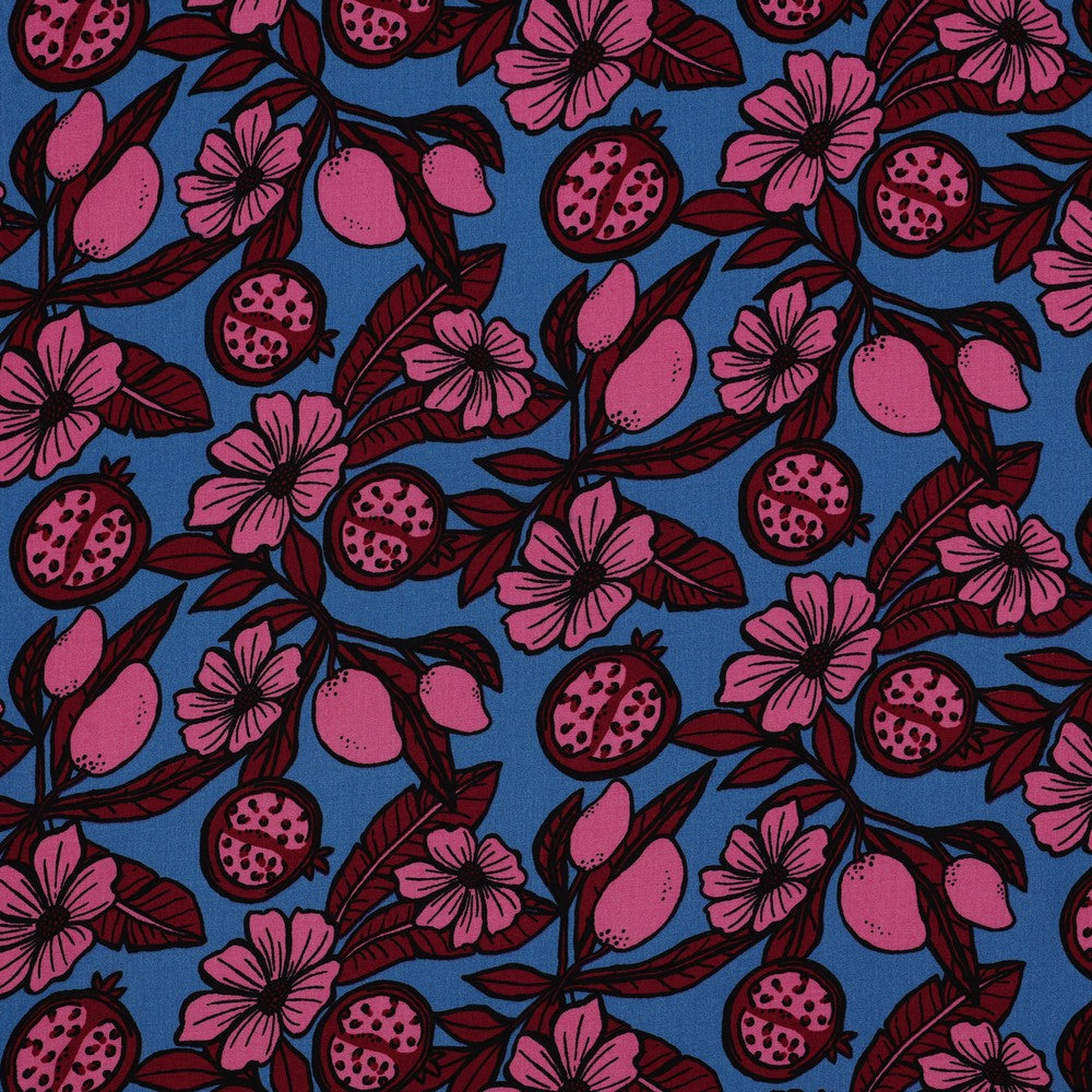 Viskose Bluse Flowers blau pink