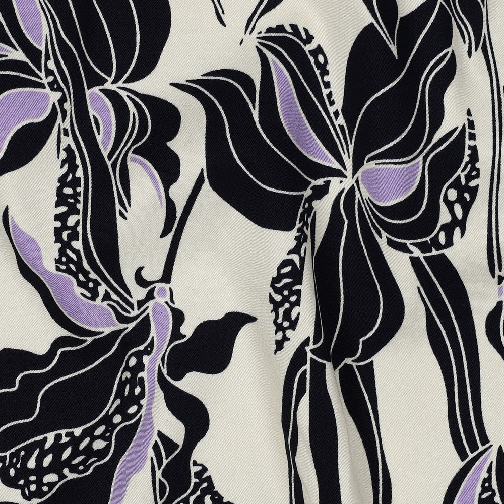 Rosella Stretch Flowers ecru schwarz flieder