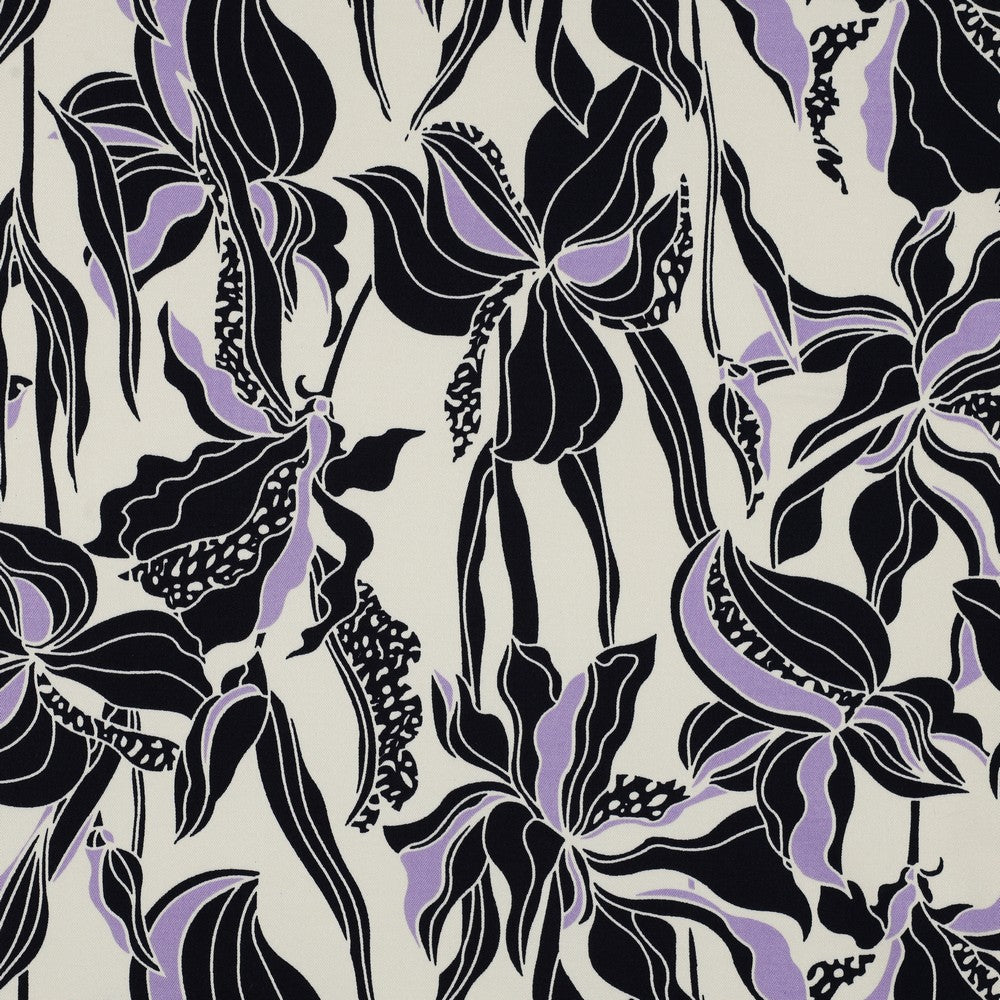 Rosella Stretch Flowers ecru schwarz flieder