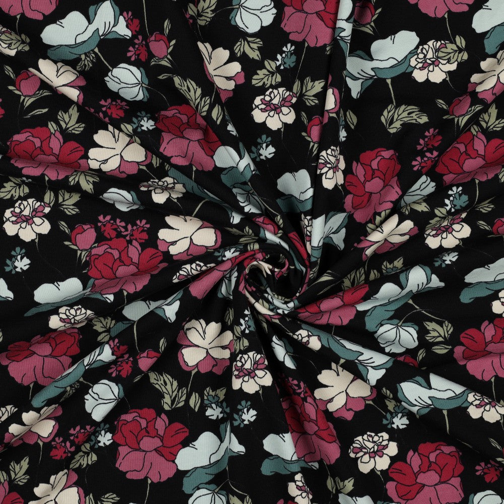 Jersey Big Flowers schwarz