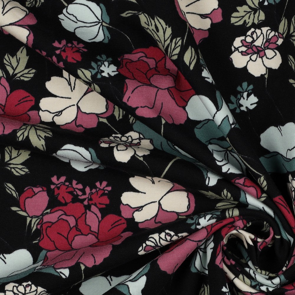 Jersey Big Flowers schwarz