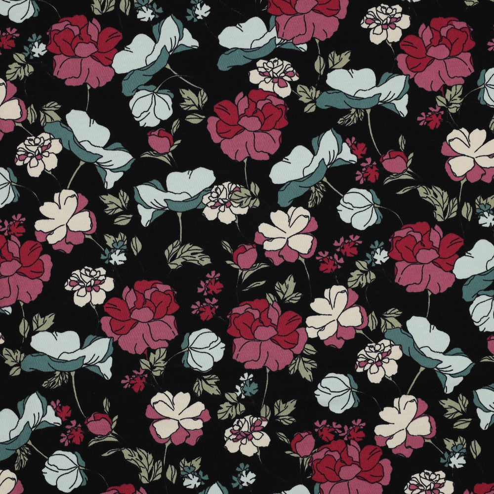 Jersey Big Flowers schwarz