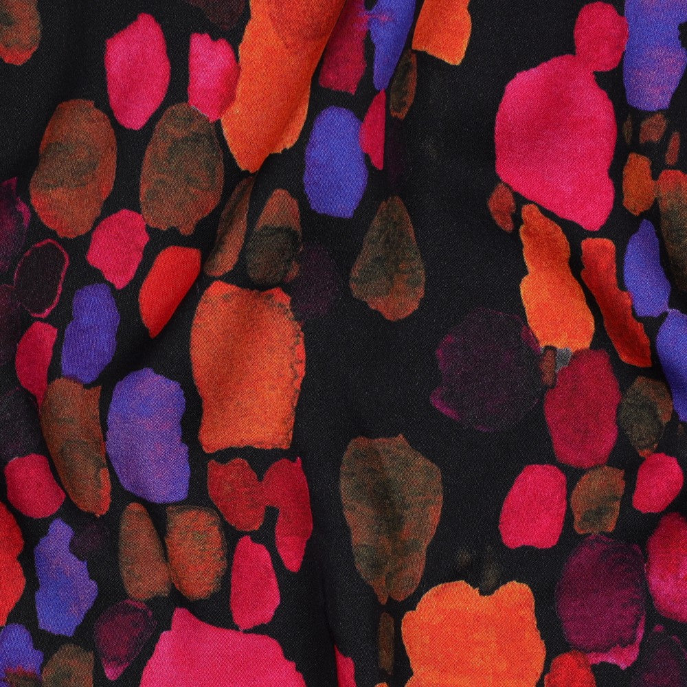 Viskose Satin digital Abstract schwarz orange pink
