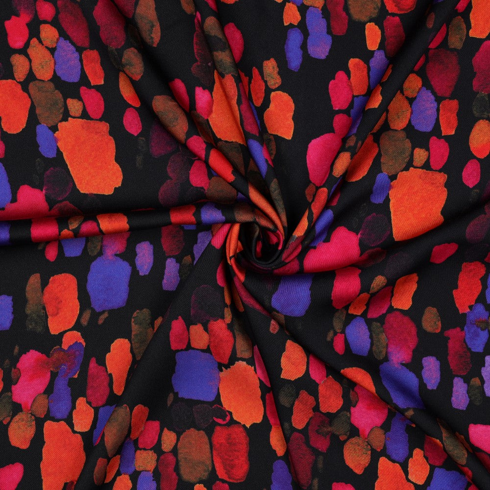 Viskose Satin digital Abstract schwarz orange pink
