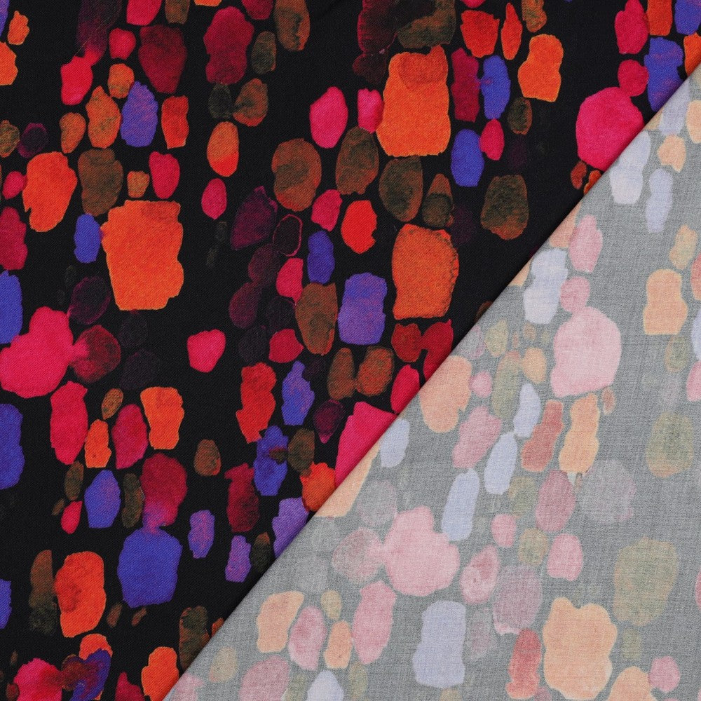 Viskose Satin digital Abstract schwarz orange pink