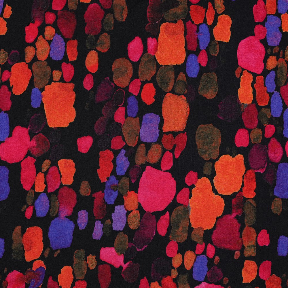 Viskose Satin digital Abstract schwarz orange pink