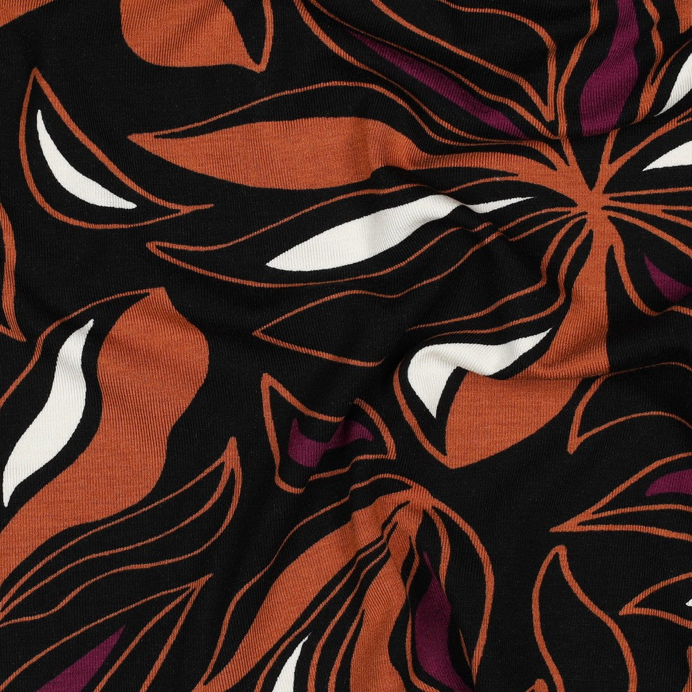 Jersey Viskose Flowers schwarz bordeaux