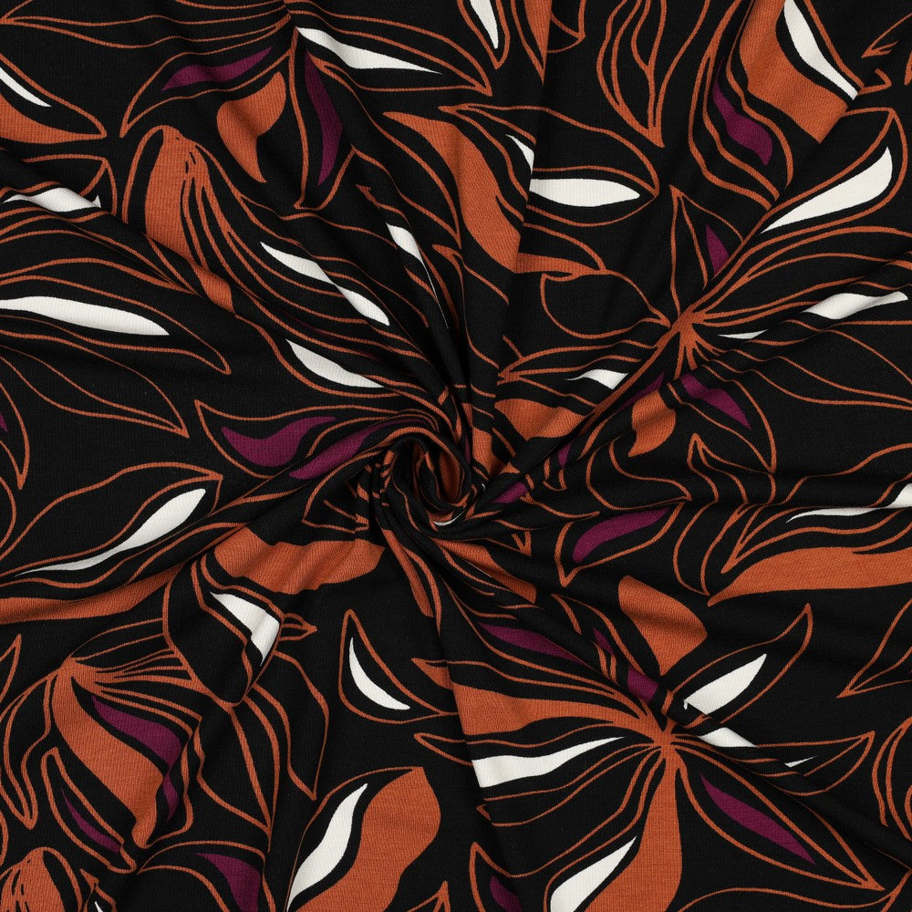 Jersey Viskose Flowers schwarz bordeaux