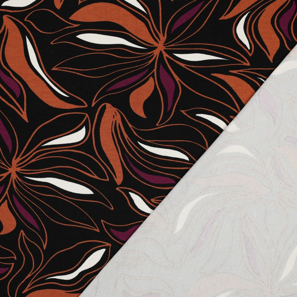 Jersey Viskose Flowers schwarz bordeaux