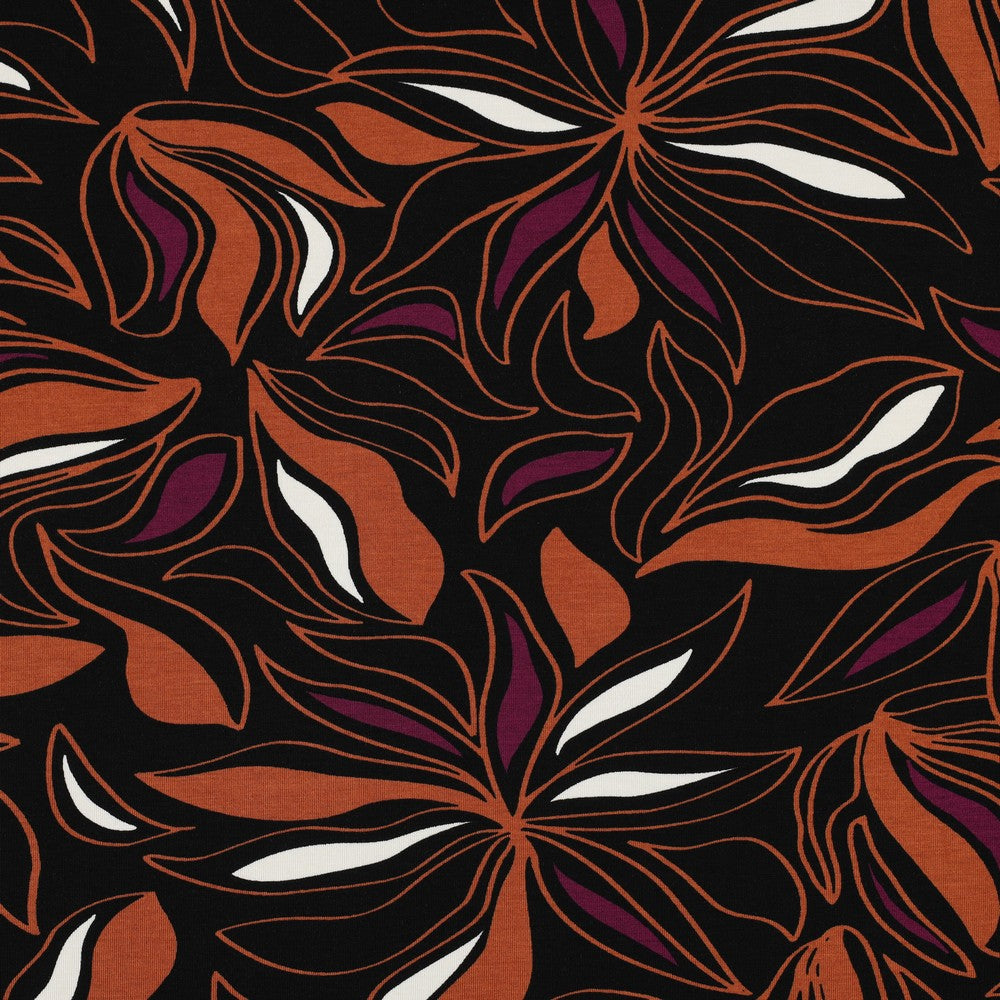 Jersey Viskose Flowers schwarz bordeaux