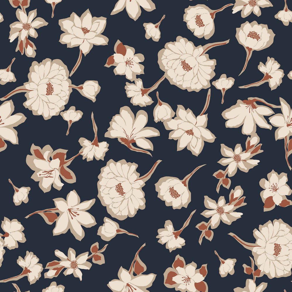 Leinen washed Big Flowers navy