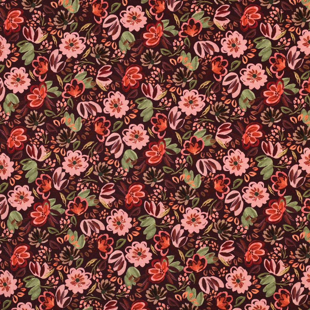 Jersey digital Blumen bordeaux- Poppy Magazin