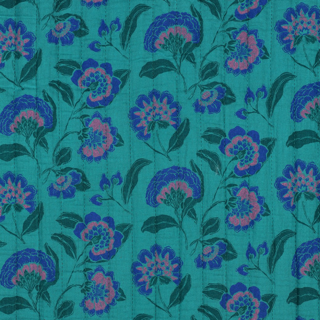 Musselin Stepper Doublesided Blumen petrol