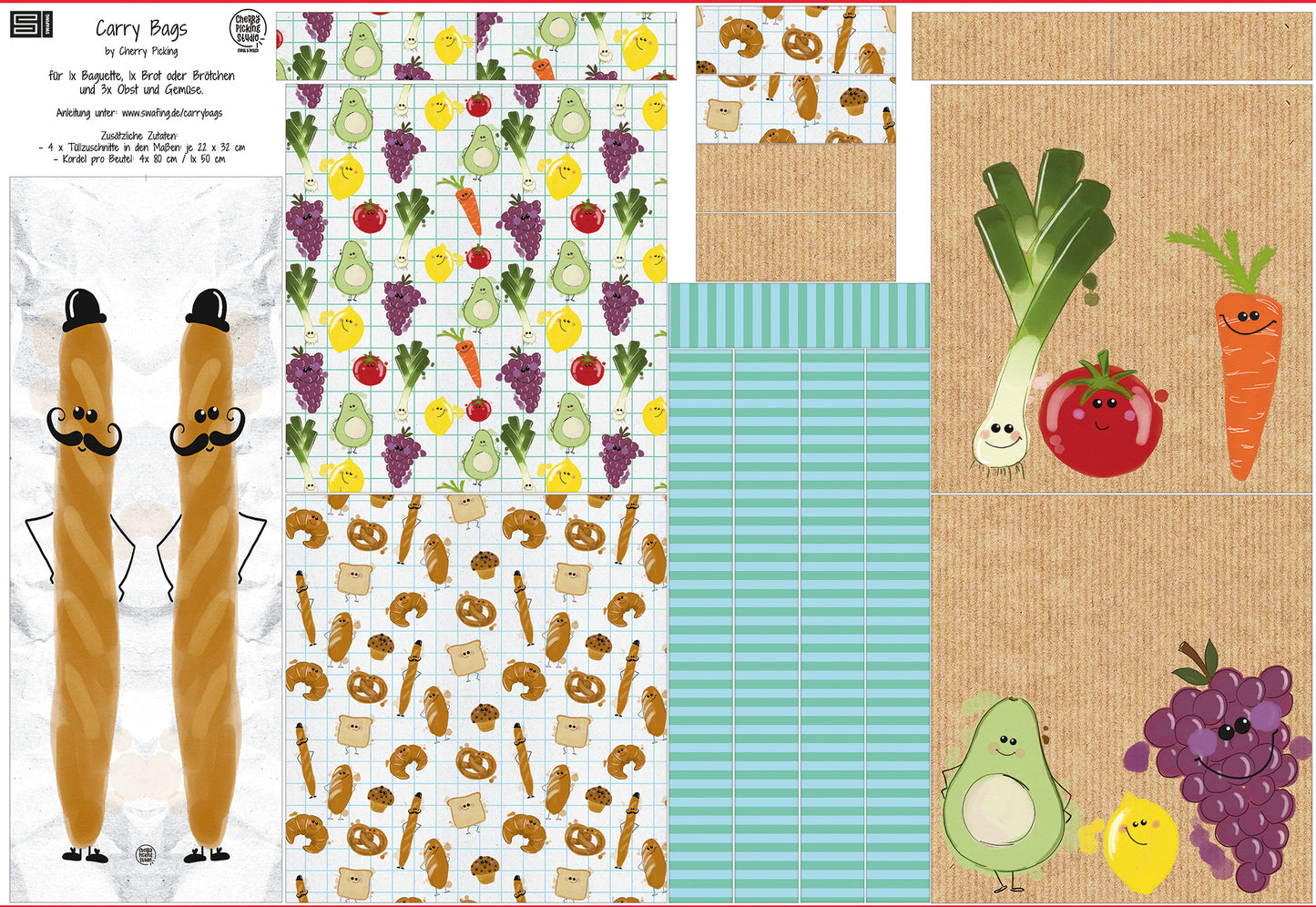 Baumwolle Panel Carry Bags- by Cherry Picking inkl. Materialset