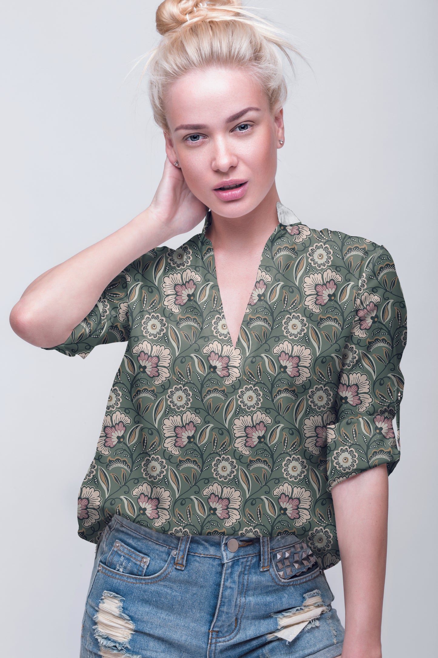 Viskose Bluse Flowers senf bordeaux