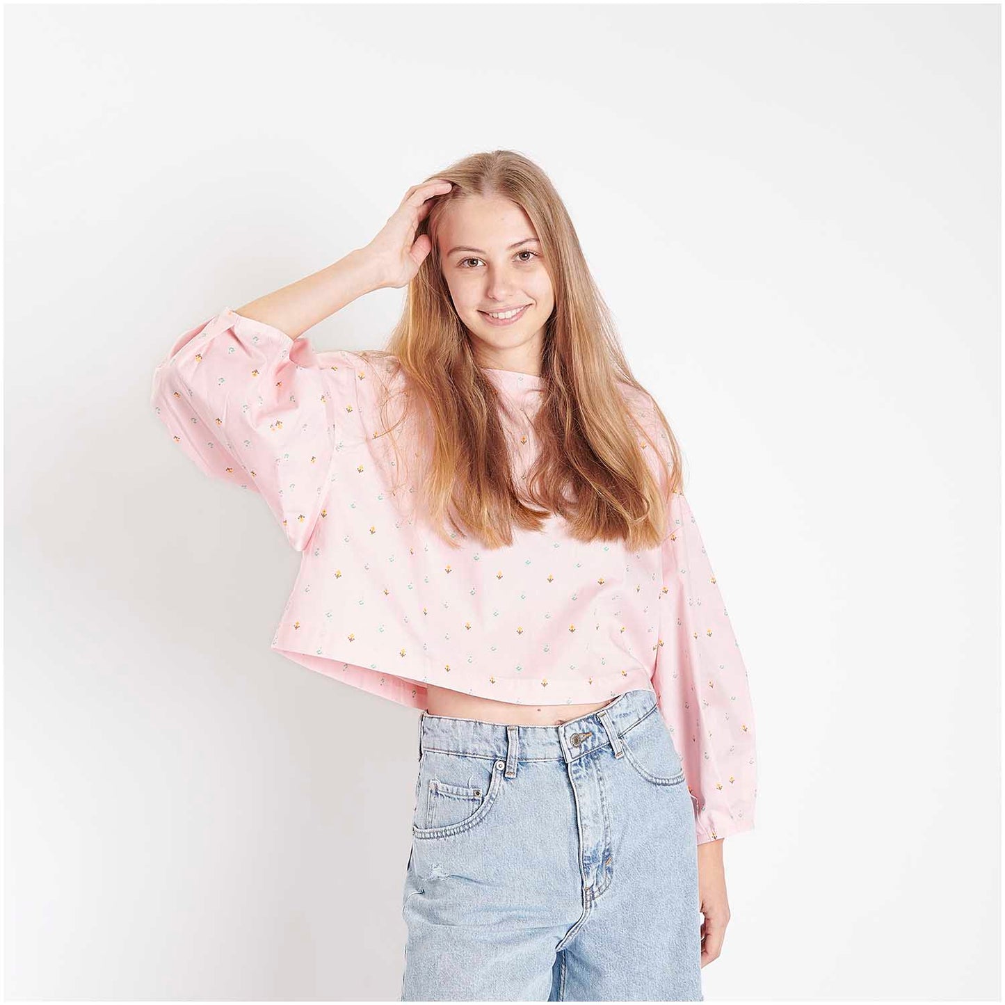 Baumwolle rosa Pixel Blumen metallic- Rico Design