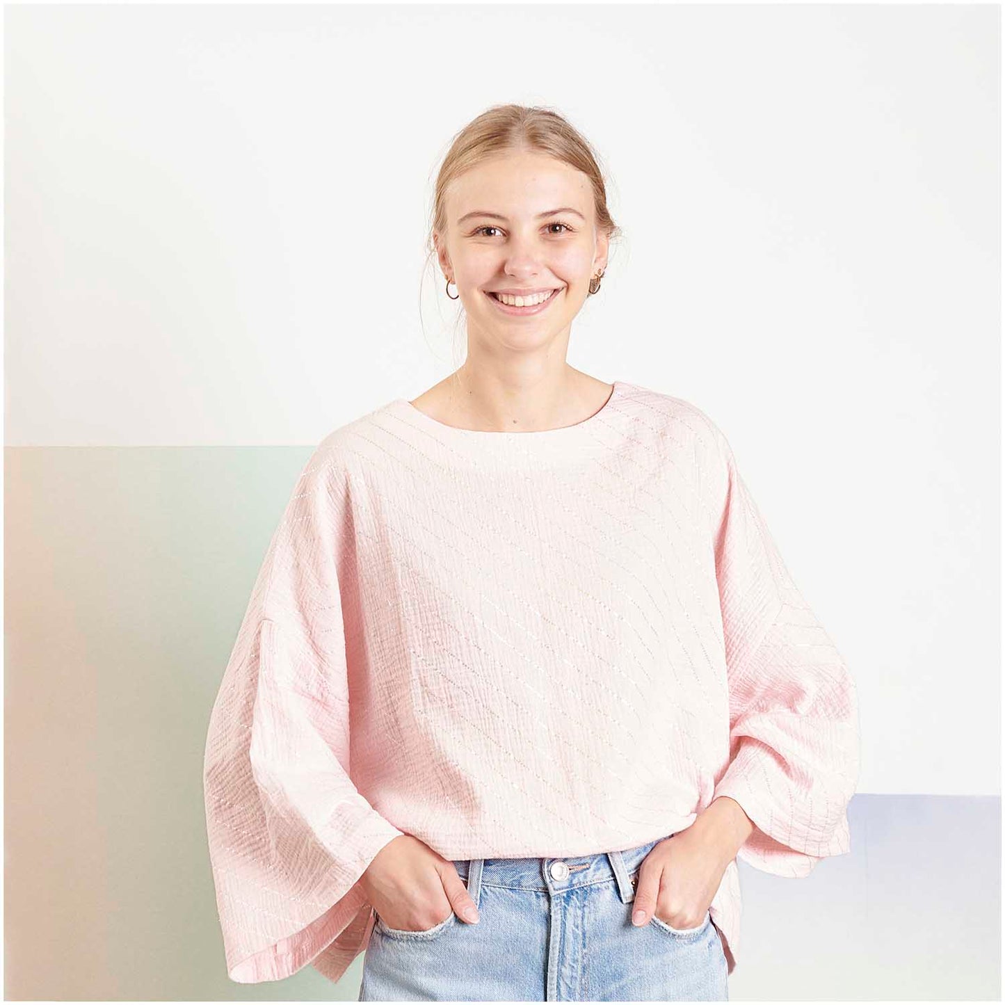 Musselin Krinkel Streifen rosa Hot Foil - Rico Design
