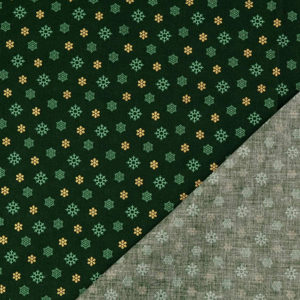 Baumwolle Weihnachten Schneeflocken dunkelgrün gold