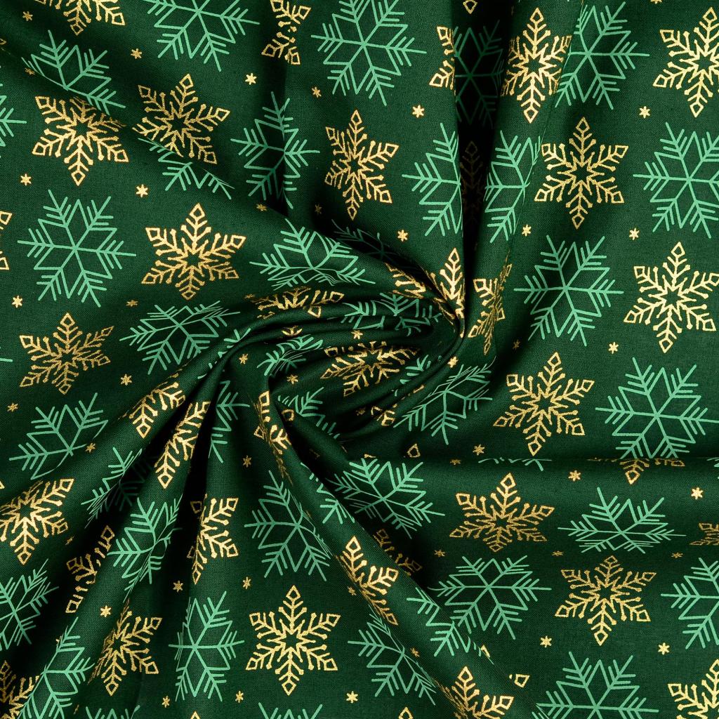 Baumwolle Weihnachten Sterne dunkelgrün gold