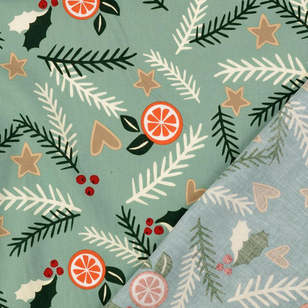 Baumwolle Weihnachten Zweige mistel gold