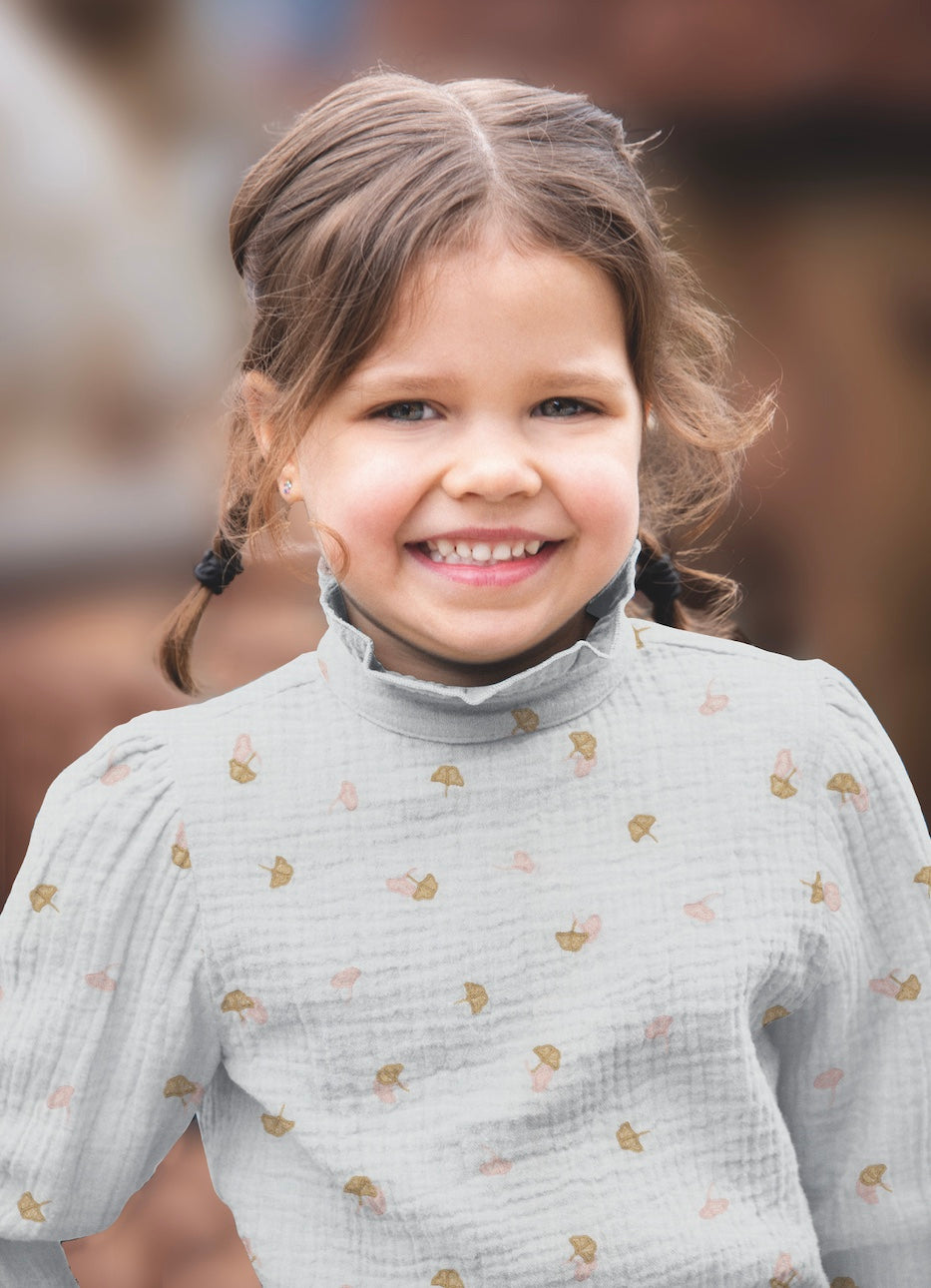 Double Gauze Ginkoblätter bestickt natural