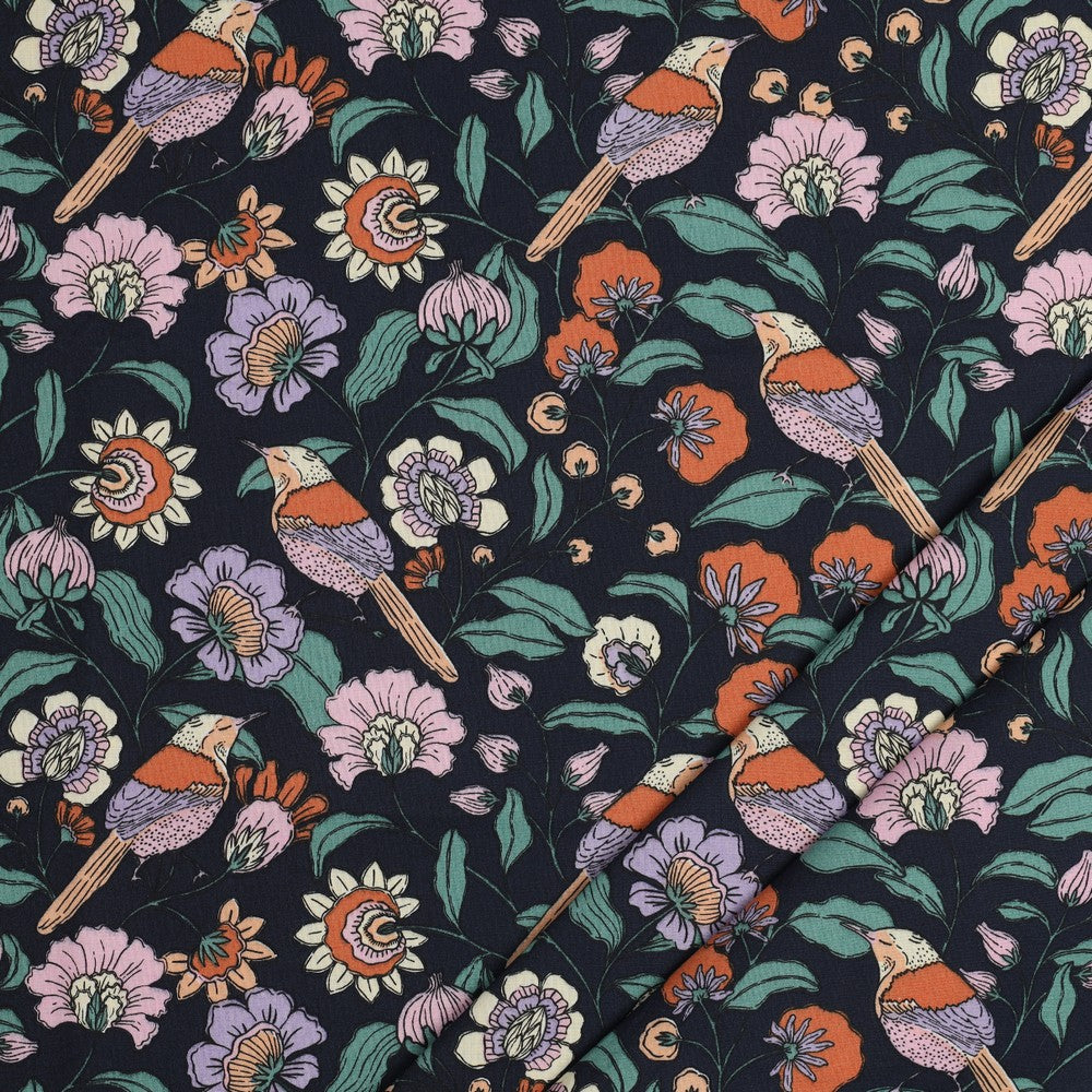 Beschichtete Baumwolle Flowers navy
