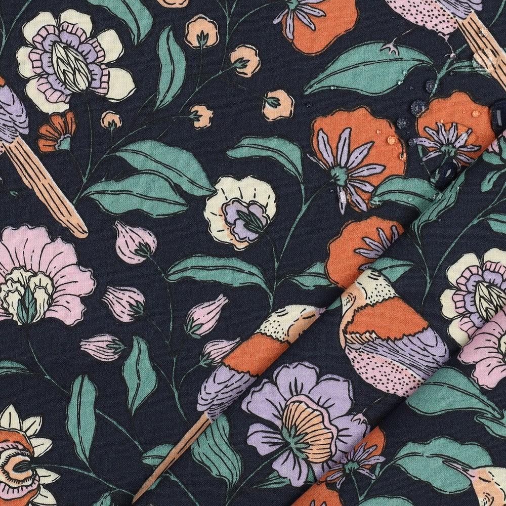 Beschichtete Baumwolle Flowers navy
