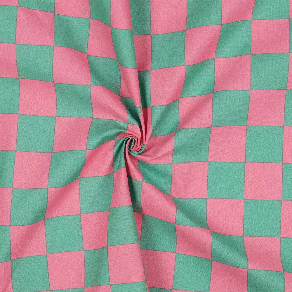 Beschichtete Baumwolle Karo grün pink