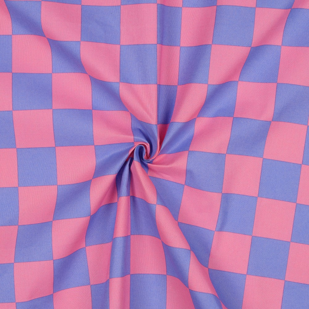 Beschichtete Baumwolle Karo blau pink
