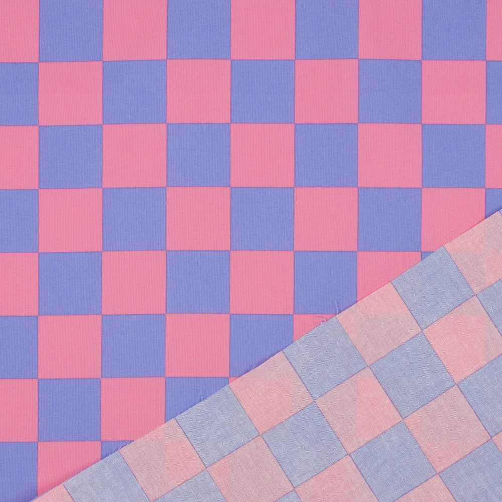 Beschichtete Baumwolle Karo blau pink
