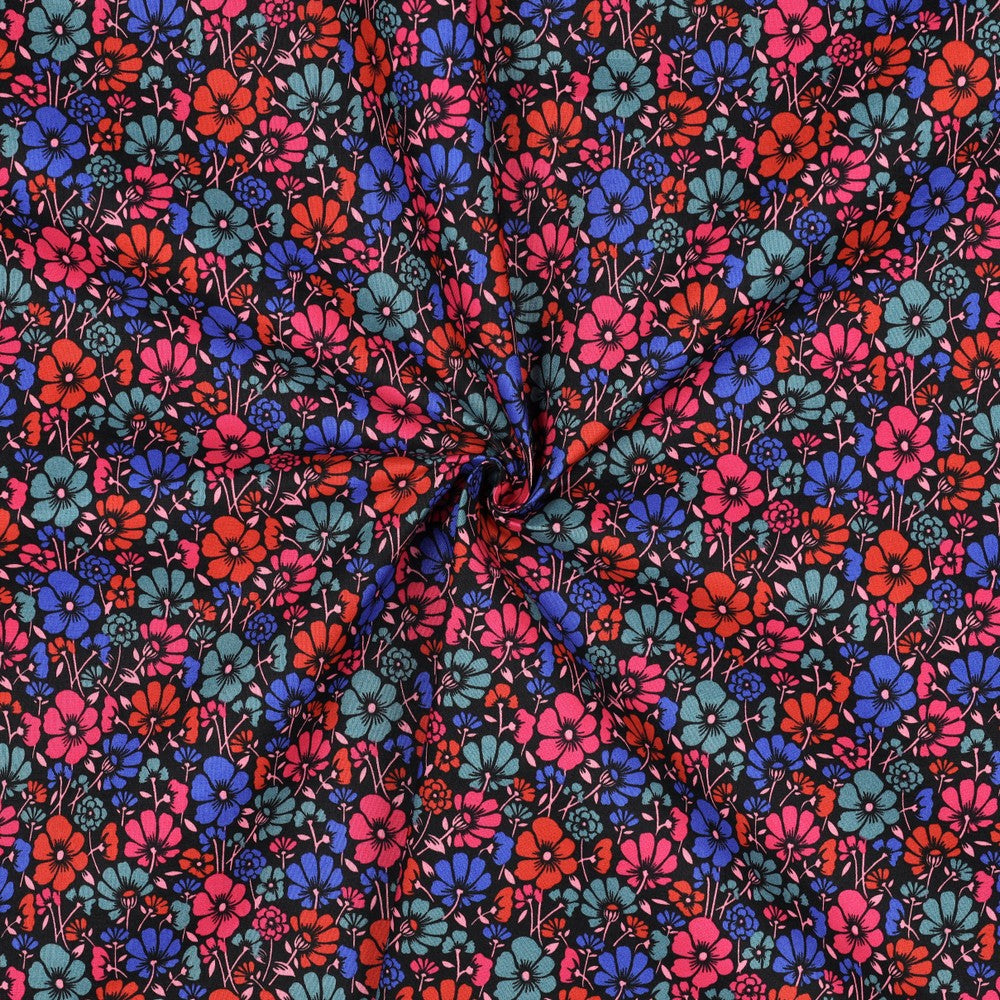 Beschichtete Baumwolle Flowers schwarz