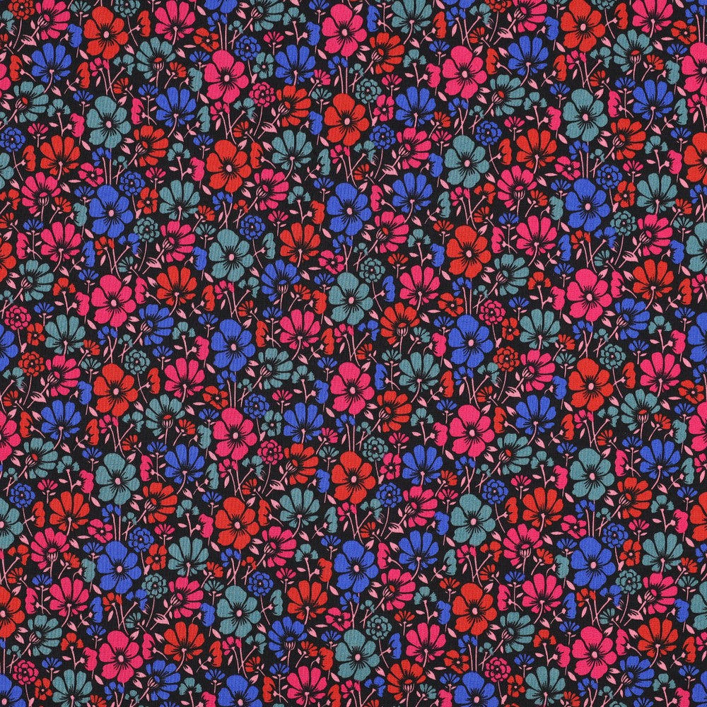 Beschichtete Baumwolle Flowers schwarz