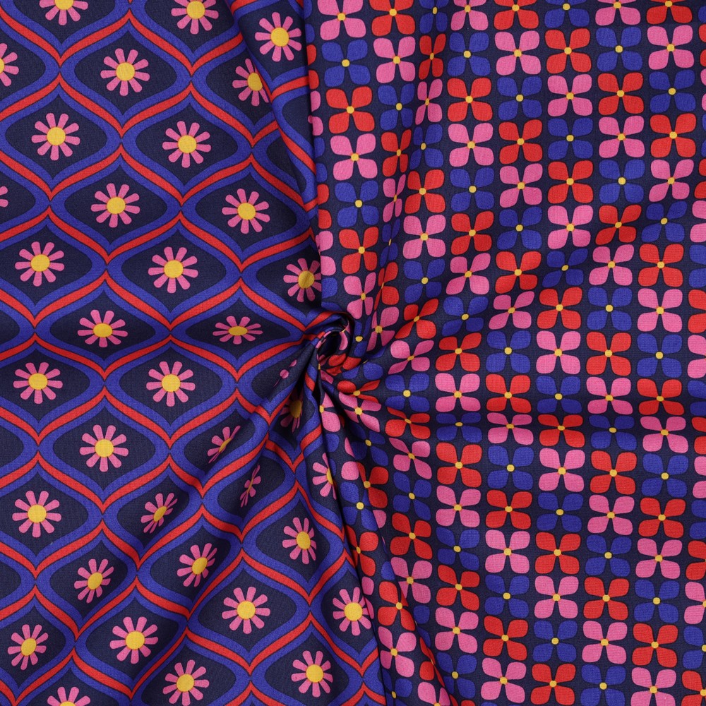 Beschichtete Baumwolle Flowers navy