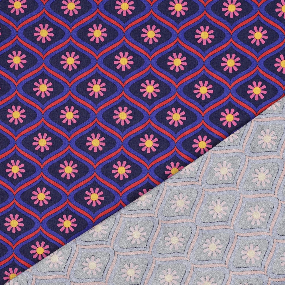 Beschichtete Baumwolle Flowers navy