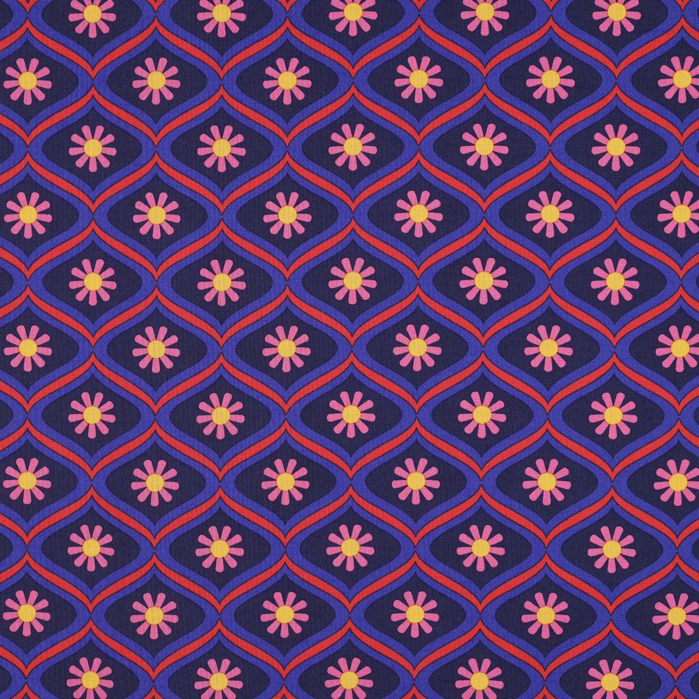 Beschichtete Baumwolle Flowers navy