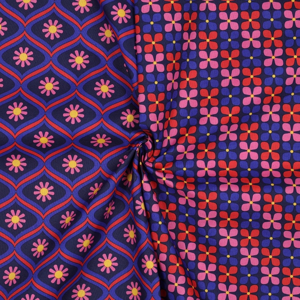 Beschichtete Baumwolle Flowers klein navy