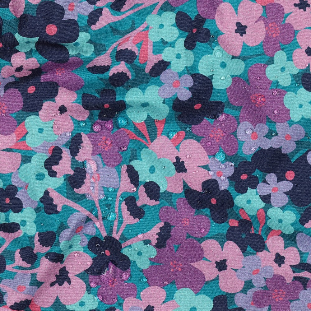 Beschichtete Baumwolle Flowers petrol lila