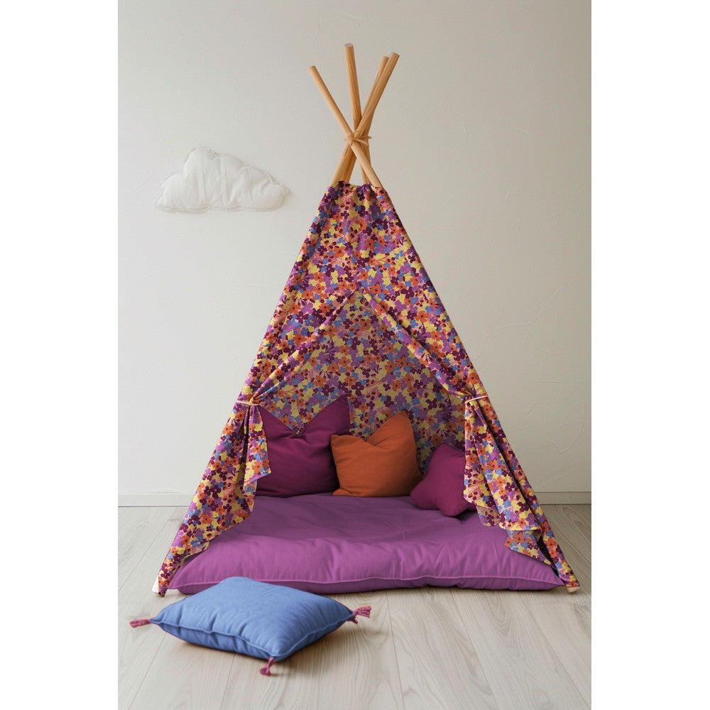 Beschichtete Baumwolle Flowers petrol lila