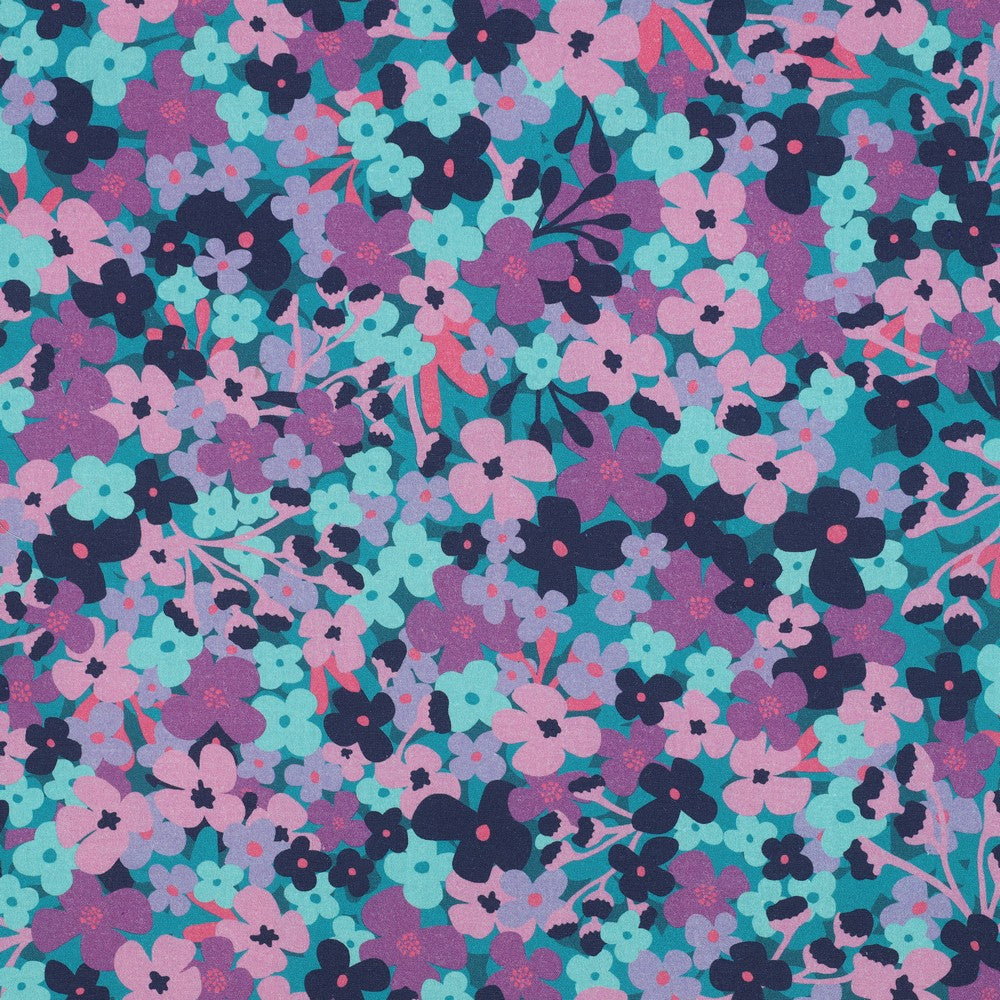 Beschichtete Baumwolle Flowers petrol lila