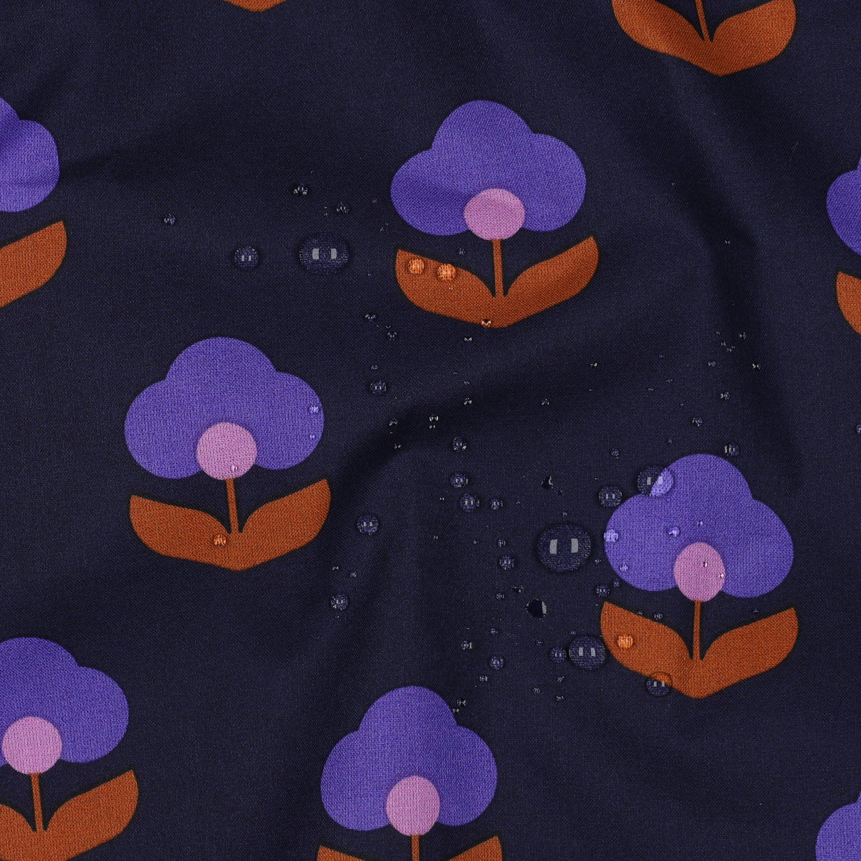 Beschichtete Baumwolle Retro Flowers navy