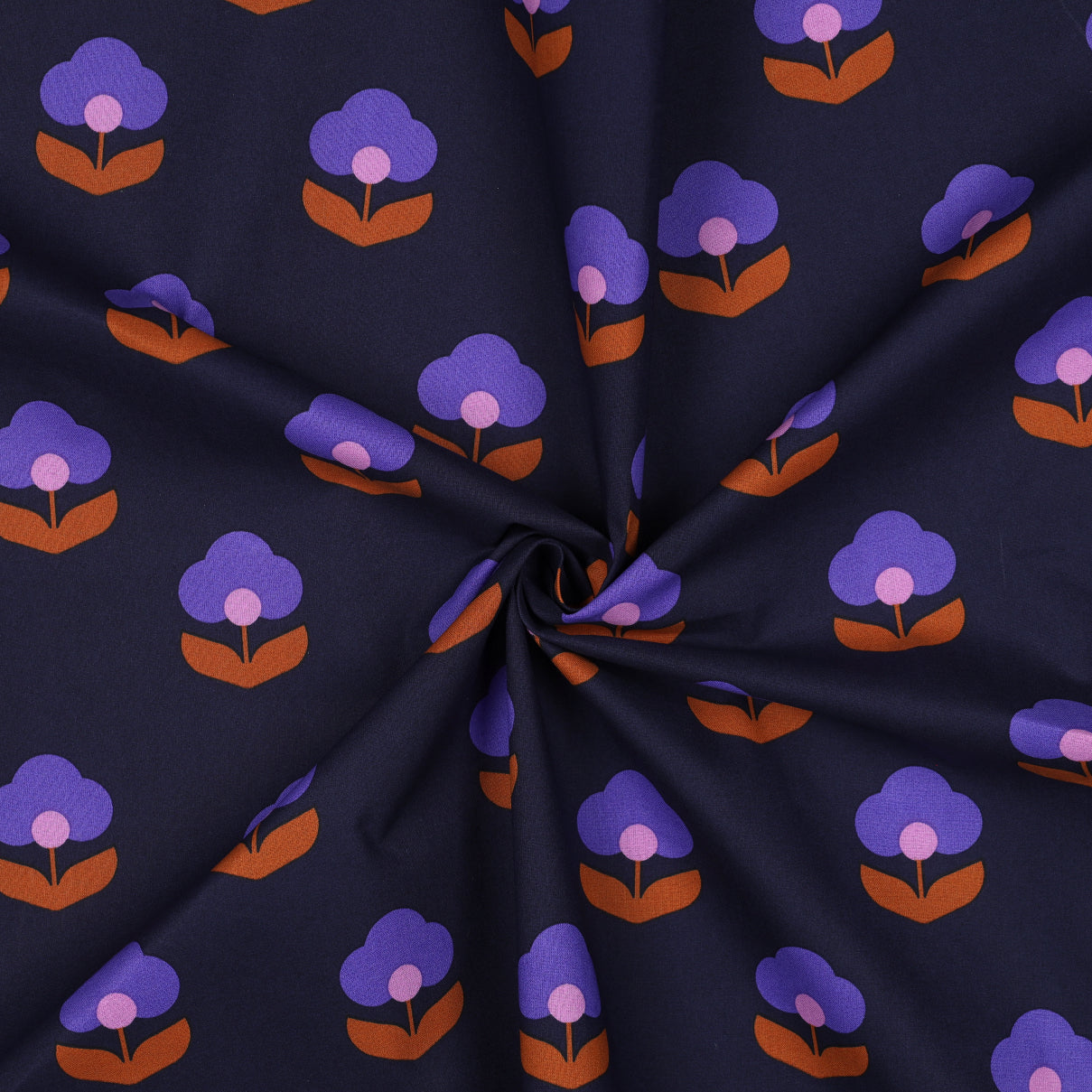 Beschichtete Baumwolle Retro Flowers navy