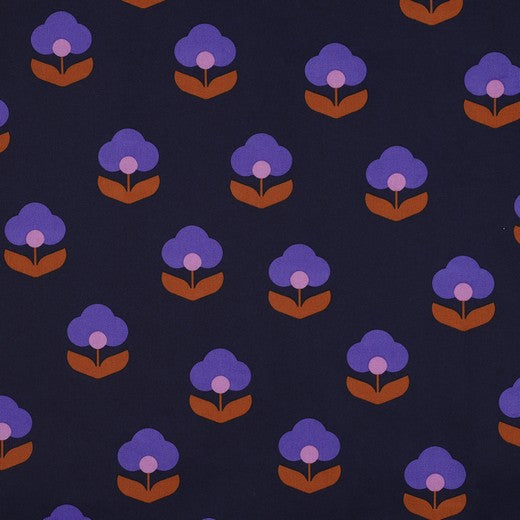 Beschichtete Baumwolle Retro Flowers navy