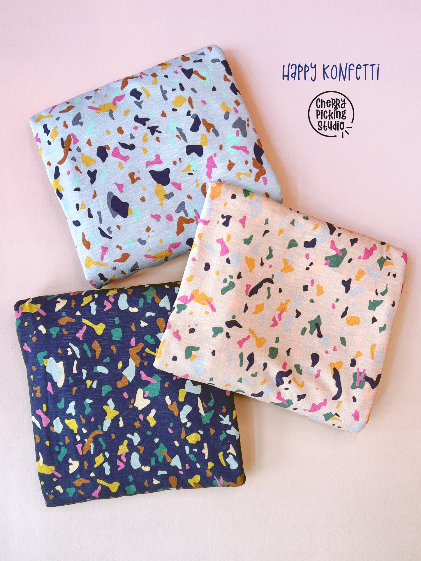 Viskosejersey Happy Konfetti by cherry hellblau bunt