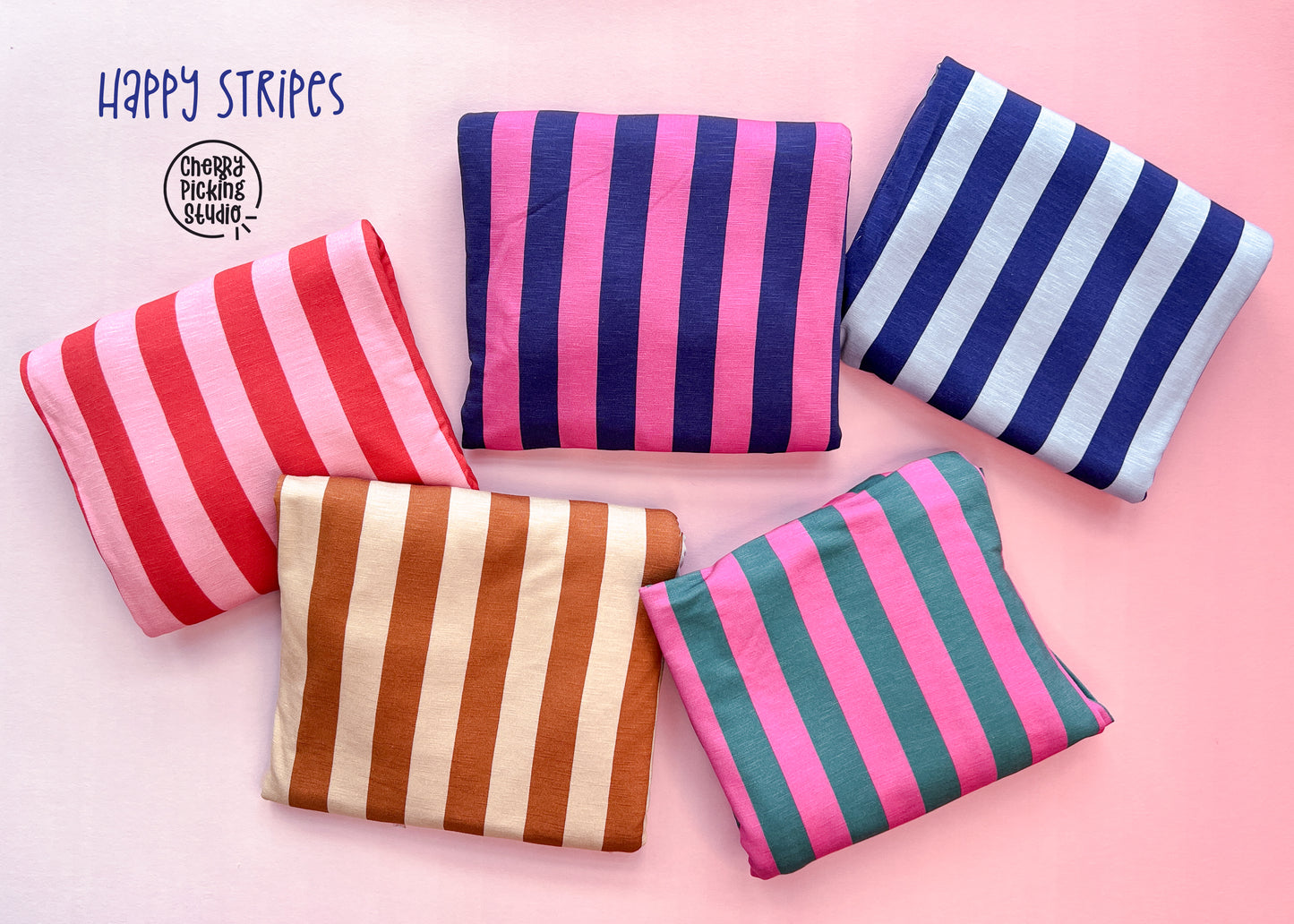 Viskosejersey Happy Stripes by cherry smaragd pink