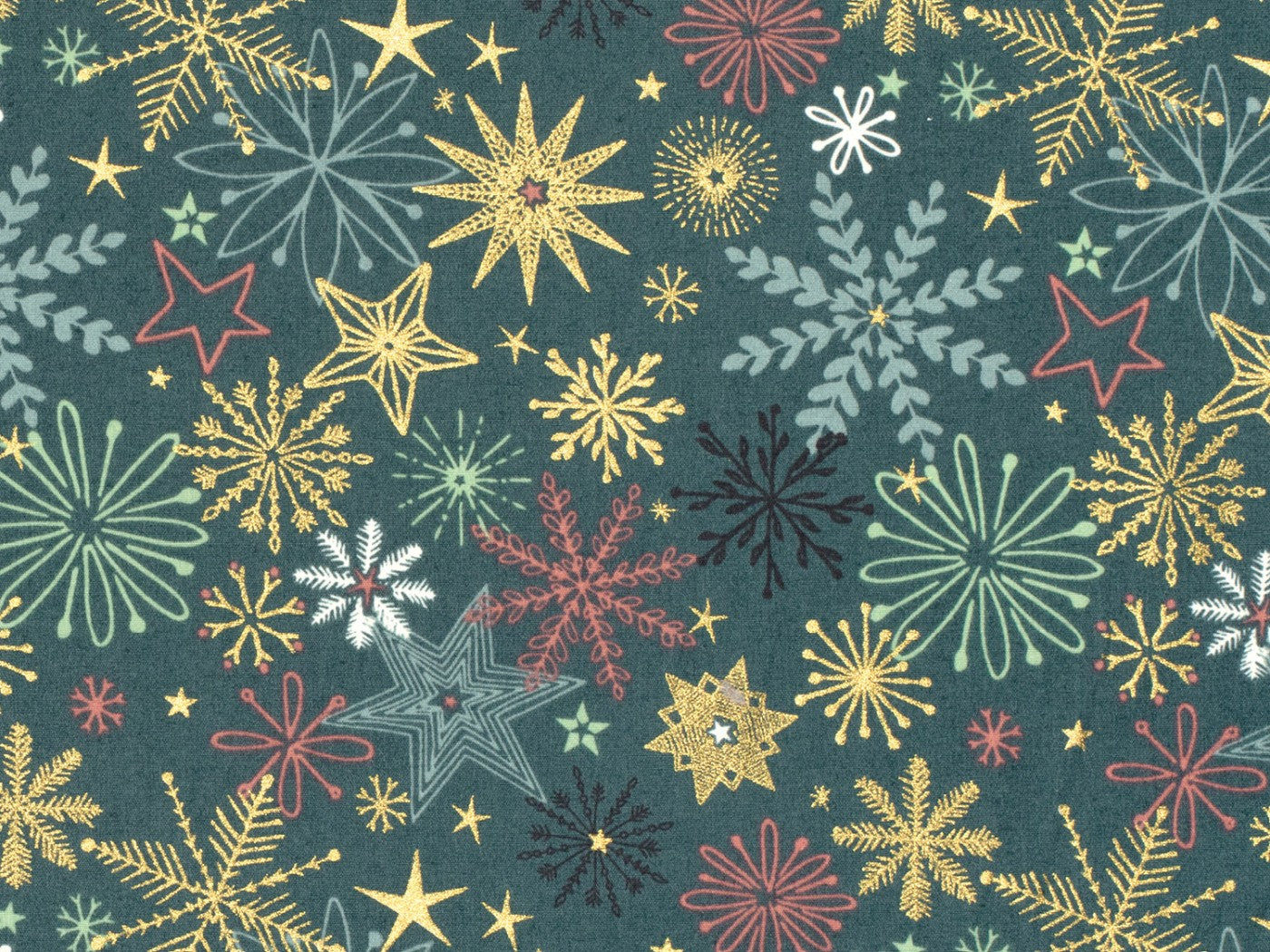 Baumwolle Weihnachten Sterne petrolgrün gold
