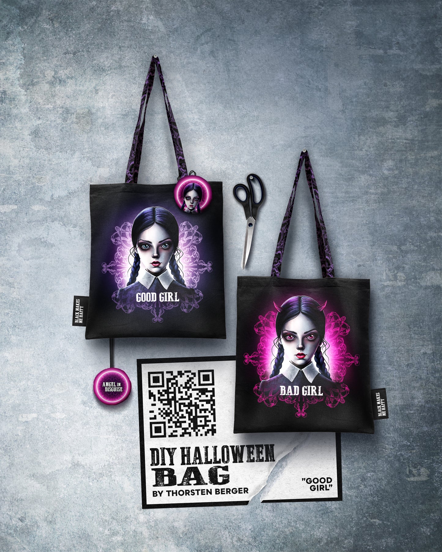 Canvas Panel DIY Bag Halloween Good Girl Bad Girl