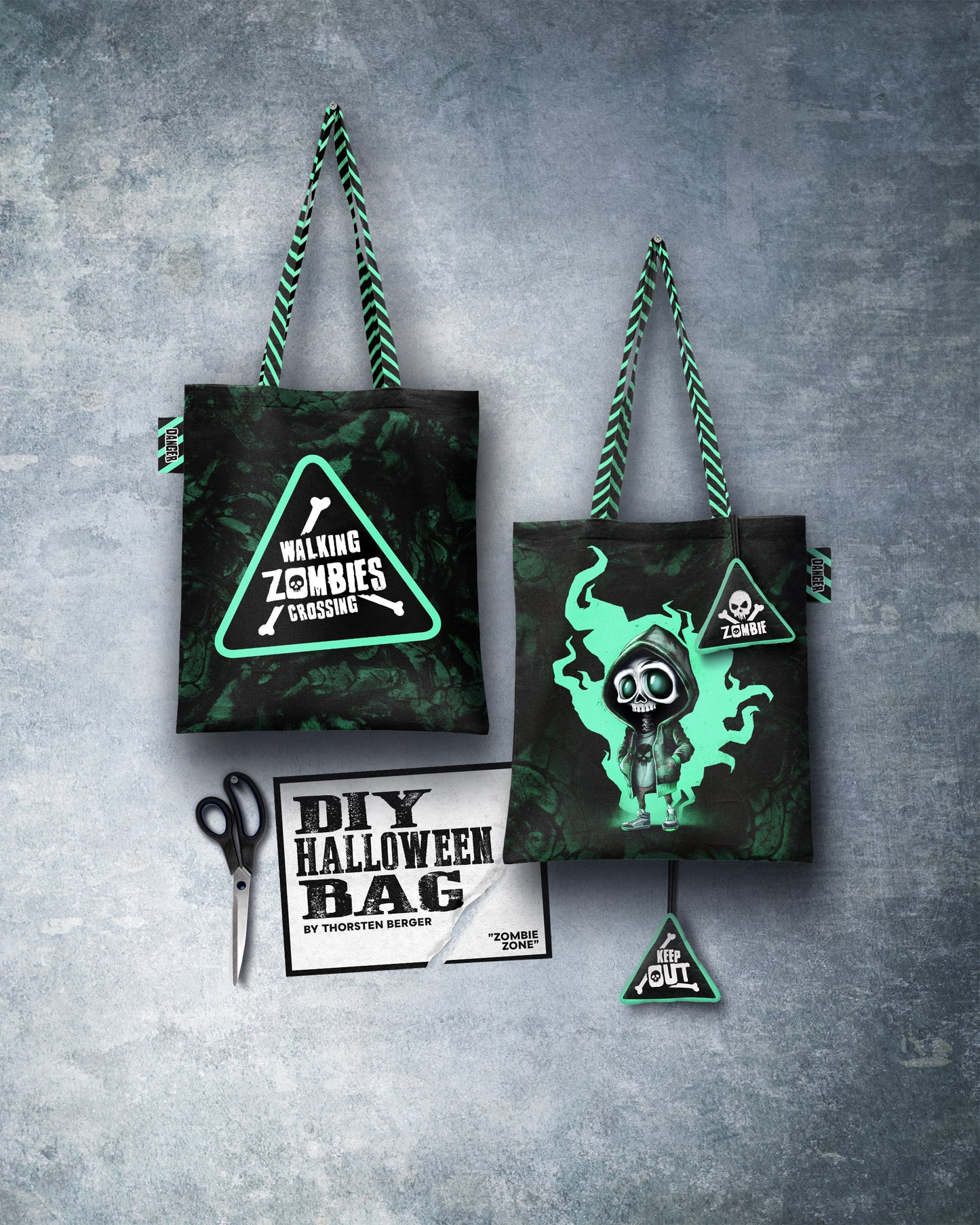 Canvas Panel DIY Bag Halloween Walking Zombies Crossing