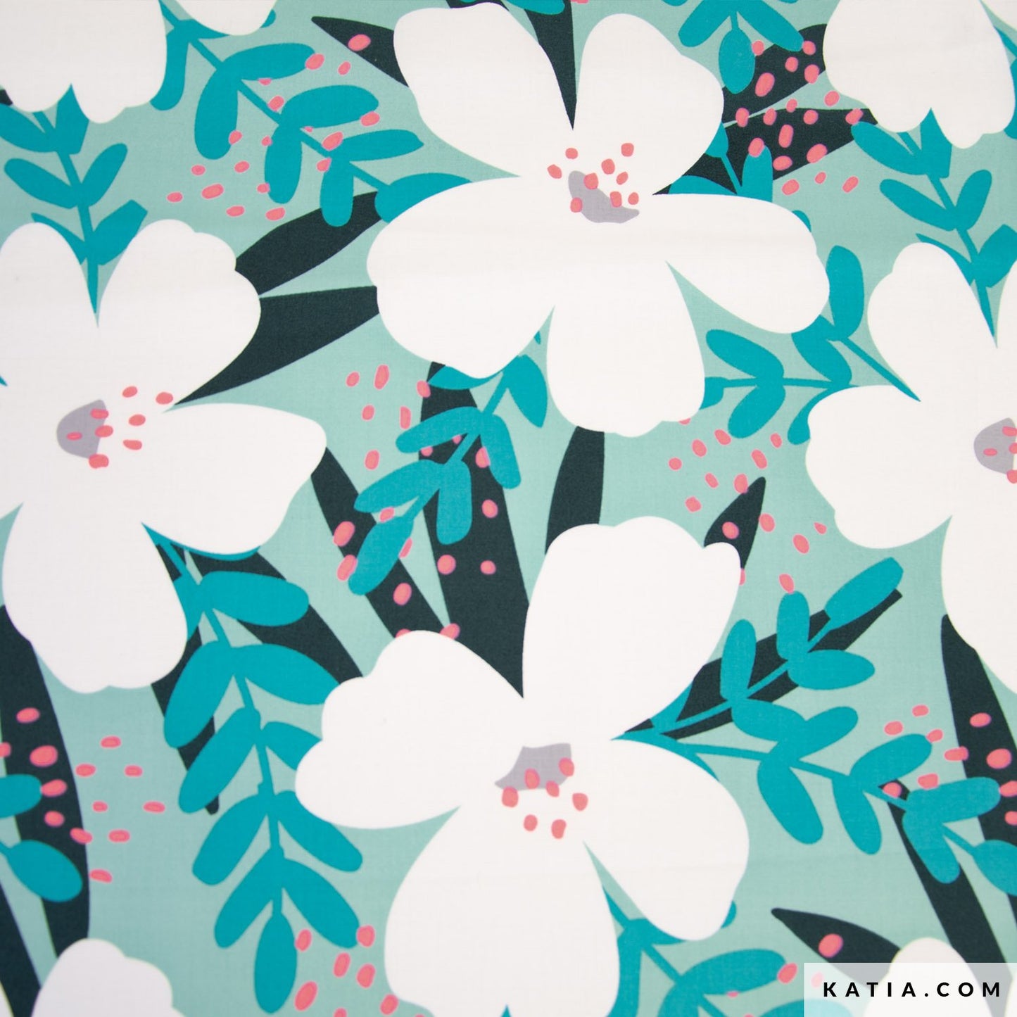 Baumwolle Popeline Light Print Neon Pink Flower