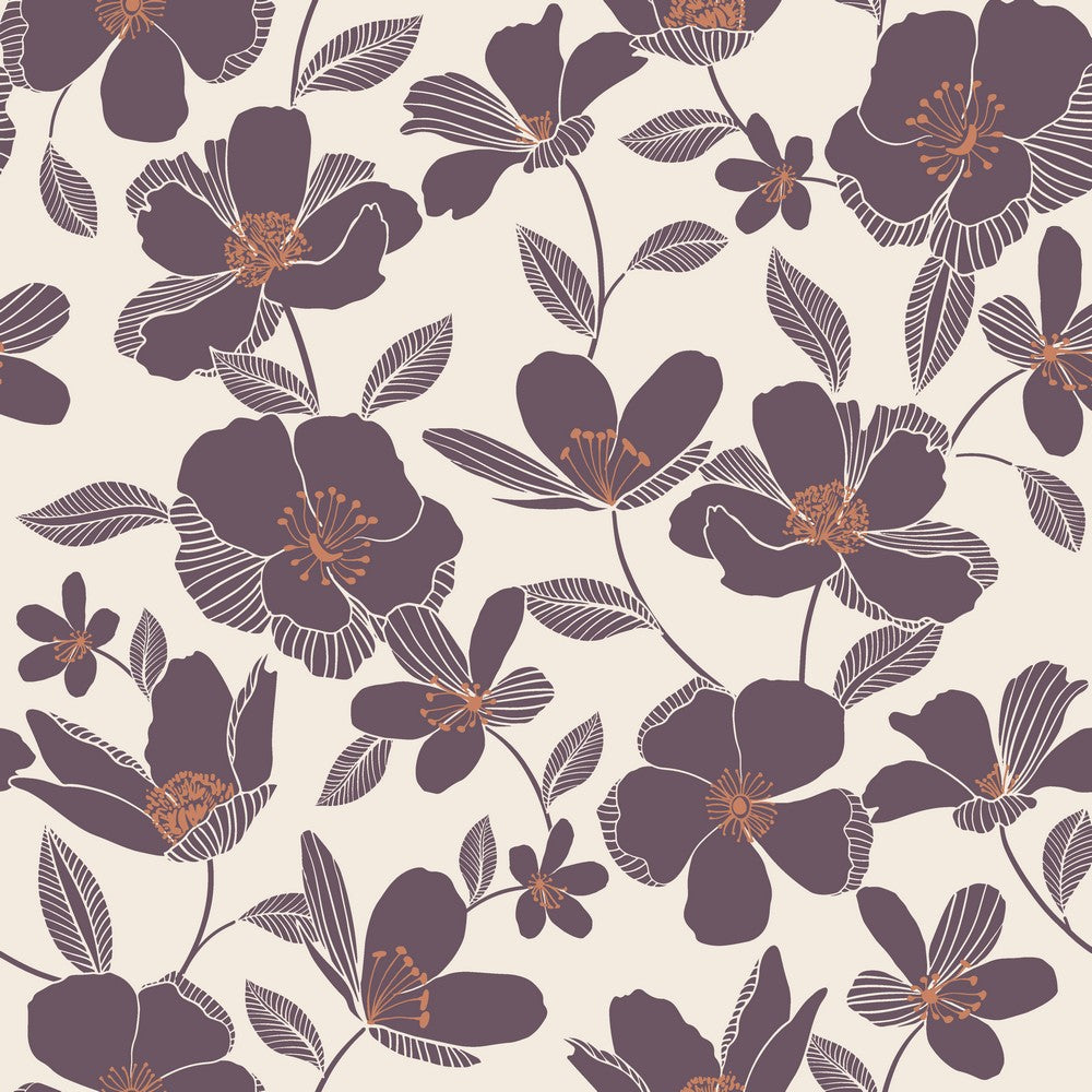 Canvas big flowers aubergine