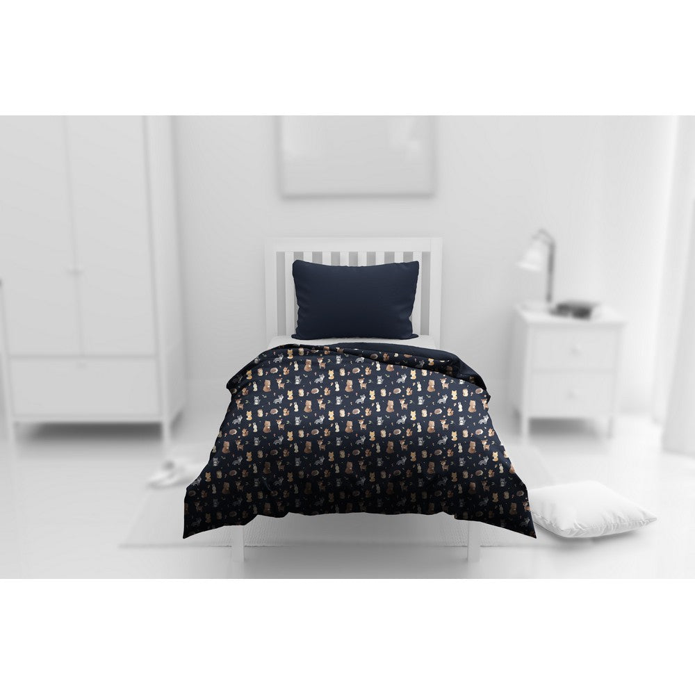 Baumwolle digital Waldtiere navy